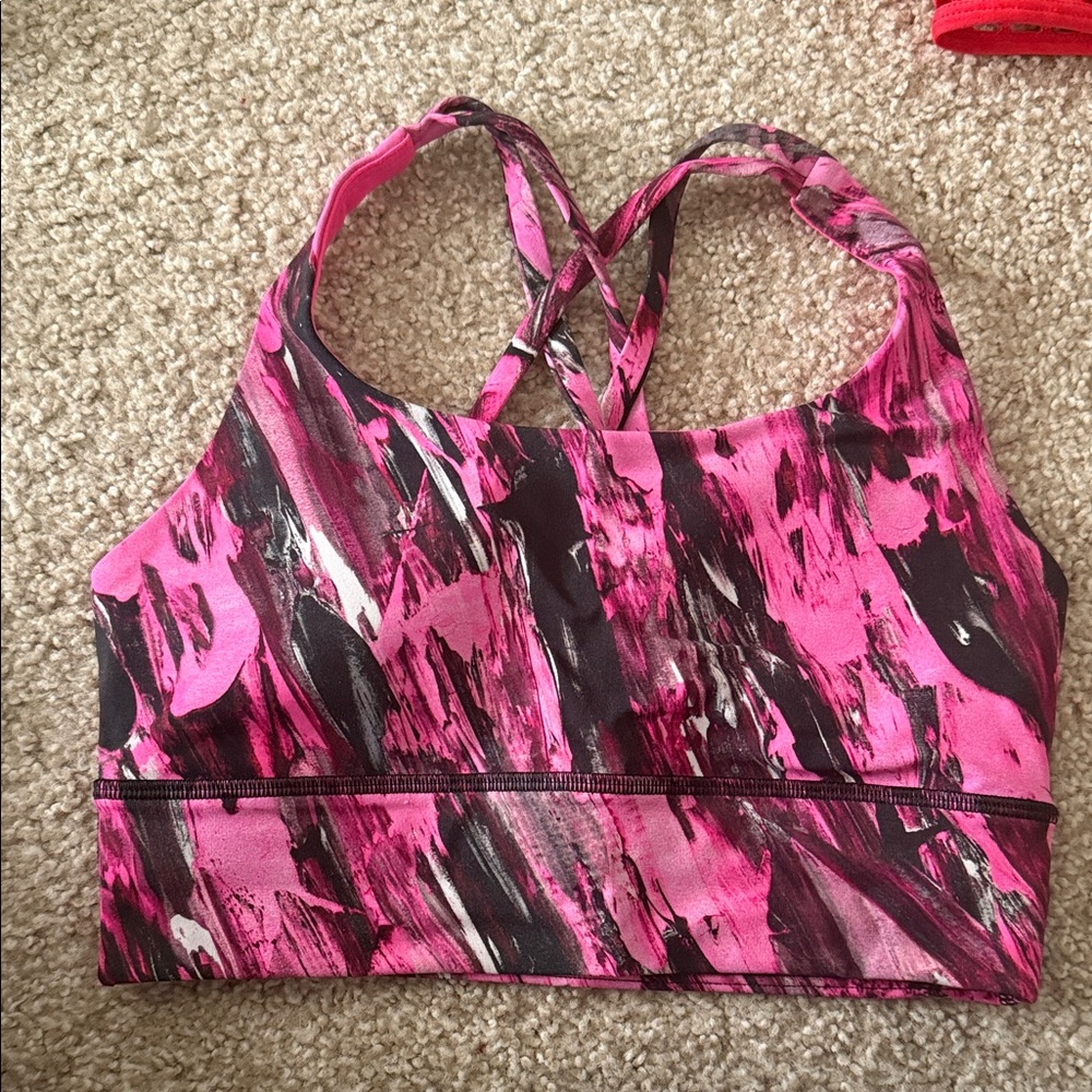 Lululemon Athletica Pink and Black Patterned Sports Bra